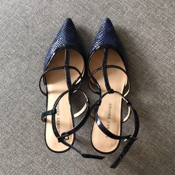 Audrey Brooke Shoes - Audrey Brooke blue pointy toe strappy heels